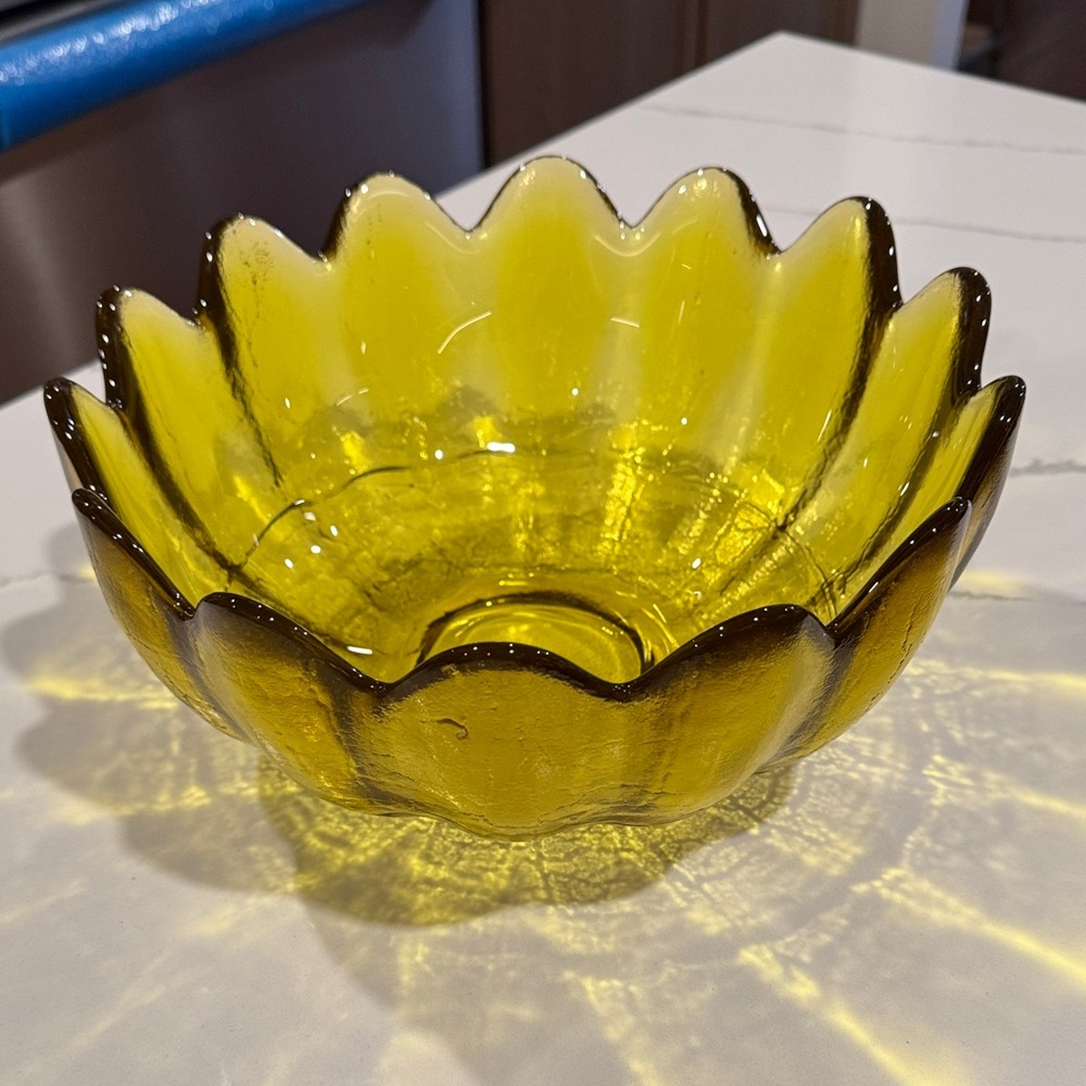 large Blenko Lotus cadmium glass bowl